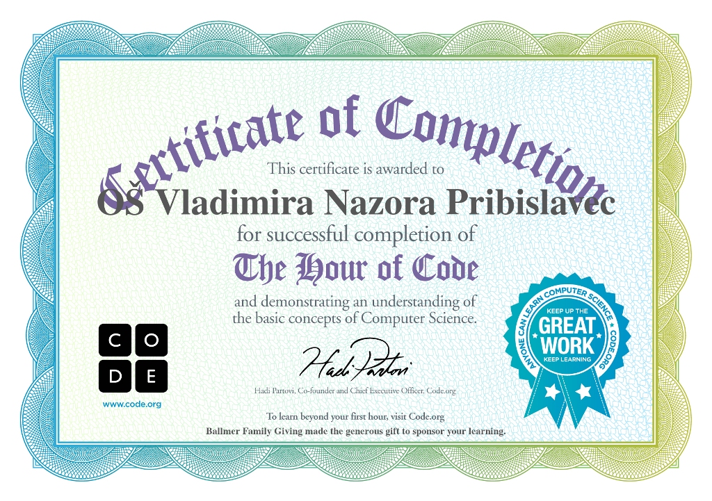 Hour of Code certificate